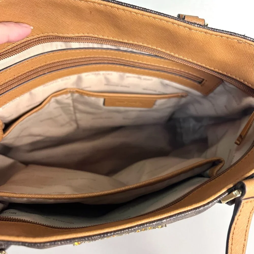 Michael Kors Brown Signature Tote with Tan Trim